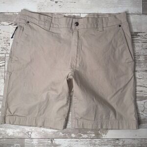 Columbia Chino Shorts Mens 38/10 Beige Solid Stretch Flex Flat Front Regular Fit